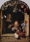 Frans van Mieris Boy Blowing Bubbles. oil painting on canvas